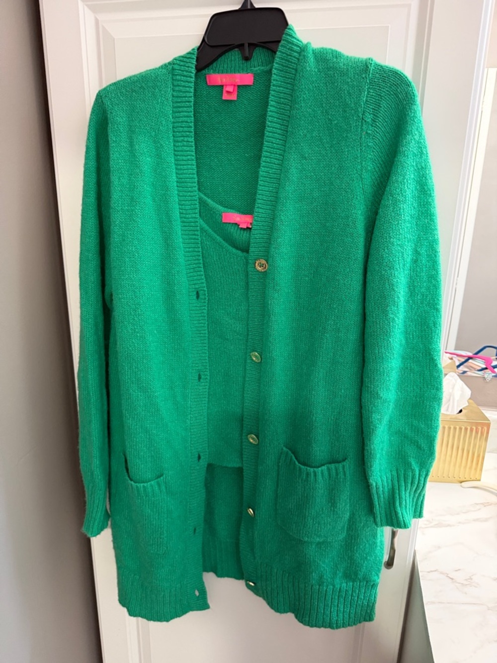 Lilly Pulitzer Emerald Green V-Neck Sweater with Matching Cardigan